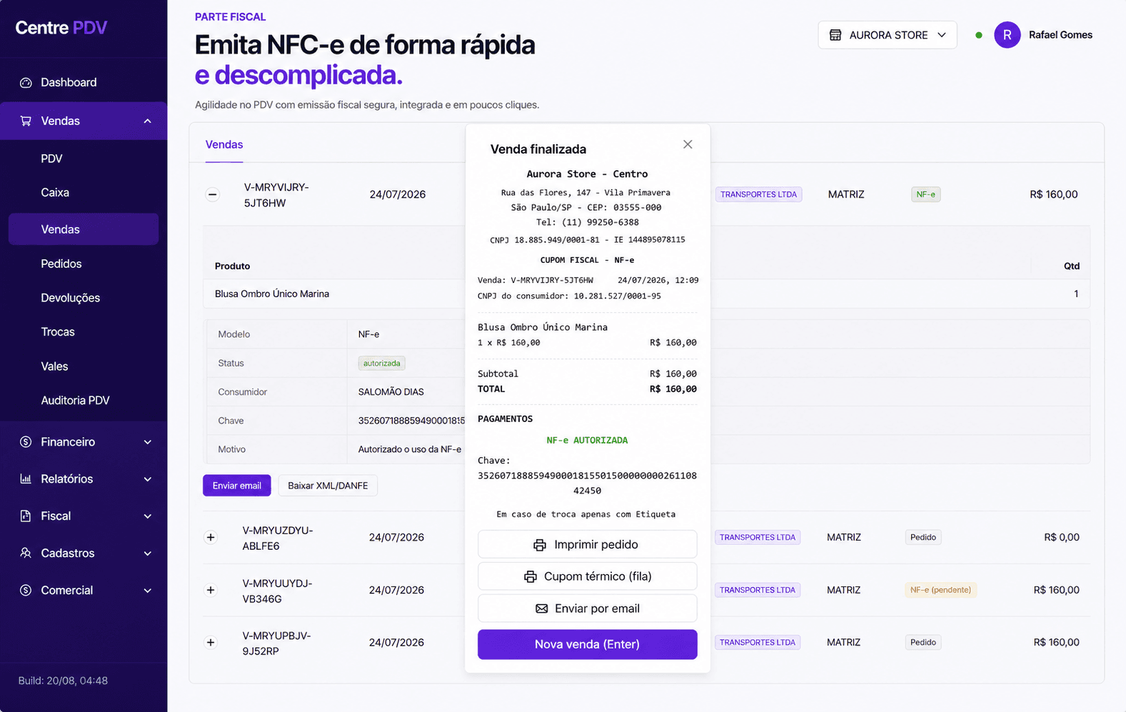 Emissão fiscal no Centre One
